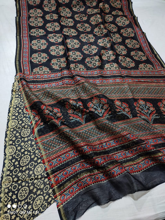 PURE CHANDERI SILK SAREE WITH AZRAK & PATOLA PRINT WITH BLOUSE