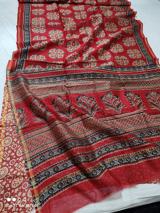 PURE CHANDERI SILK SAREE WITH AZRAK & PATOLA PRINT WITH BLOUSE