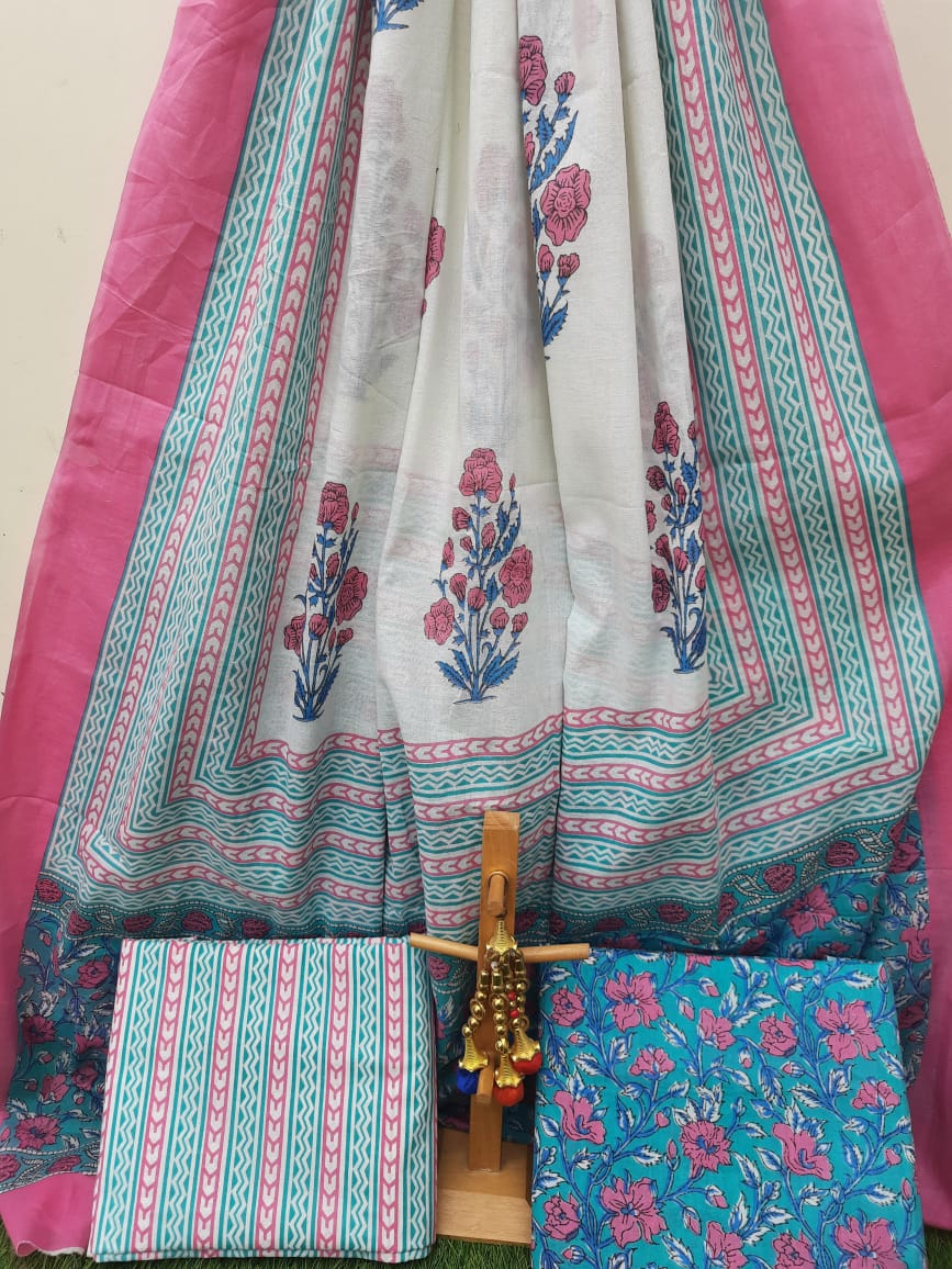 Cotton Unstitched Suit With Cotton Dupatta.