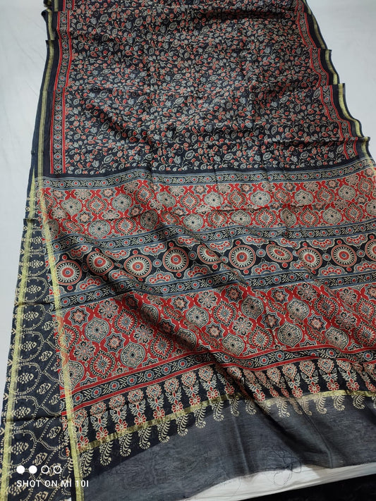 PURE CHANDERI SILK SAREE WITH AZRAK & PATOLA PRINT WITH BLOUSE