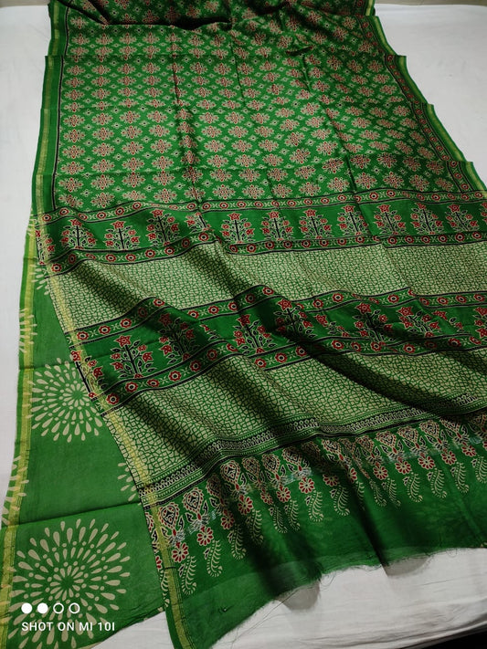 PURE CHANDERI SILK SAREE WITH AZRAK & PATOLA PRINT WITH BLOUSE