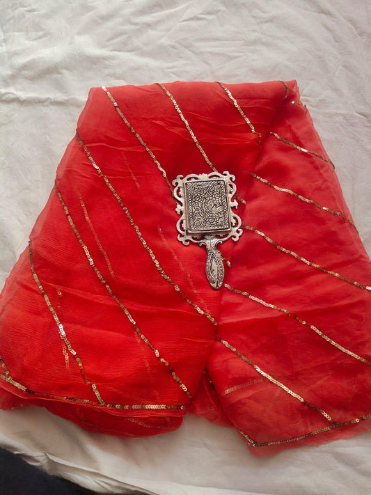 Pure Dimond Chiffon Saree With All Over Sitara Work With Blouse