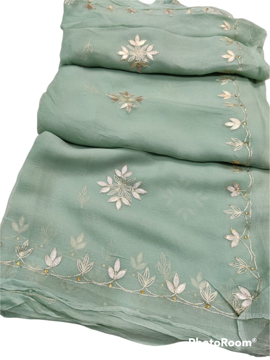 Pure Chiffon Gota Patti Saree With Running Blouse