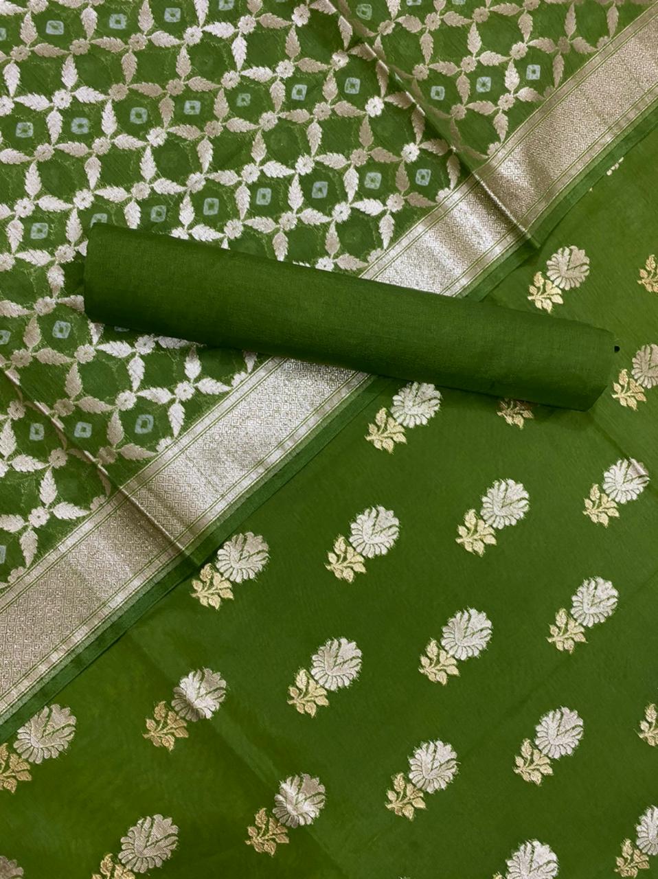 Pure Banarasi Chanderi Unstitched suit With Banarasi Dupatta