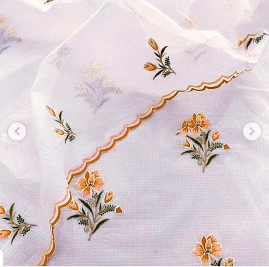 Pure Kota- doria Unstitched suit with Embroidery work