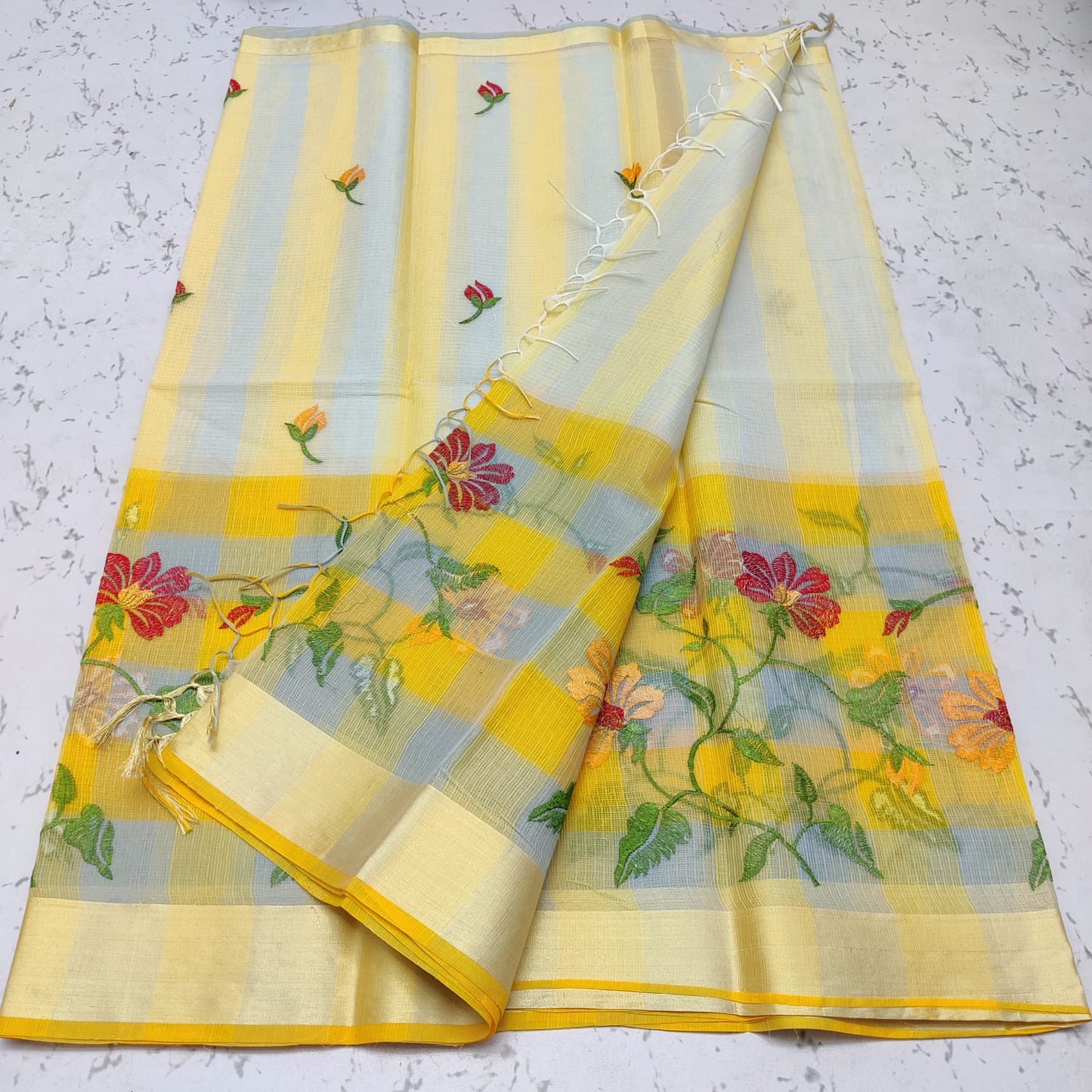 Kota Doriya Embroidery Work Saree With Blouse