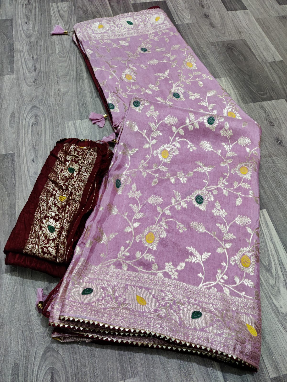 Pure Muga Silk Beautiful Rose Zari Weaving Saree