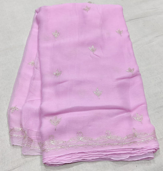 Light Pink Pure Chiffon Handwork Saree