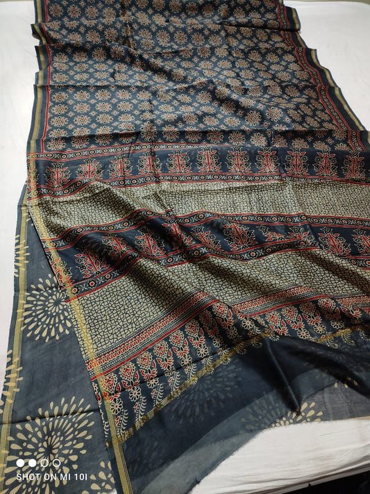 PURE CHANDERI SILK SAREE WITH AZRAK & PATOLA PRINT WITH BLOUSE