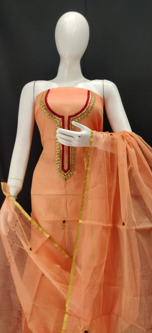 Kota Doriya Embroidery Boota Work Unstitched Suits With Kota Embroidery Work Dupatta