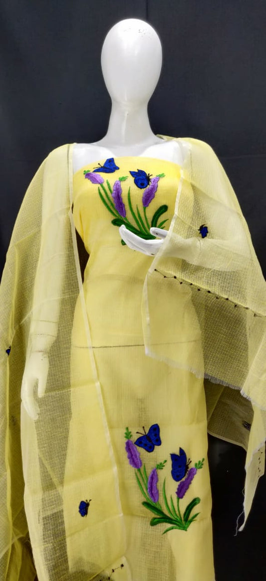 Kota Doriya Embroidery Boota Work Unstitched Suits With Kota Embroidery Work Dupatta