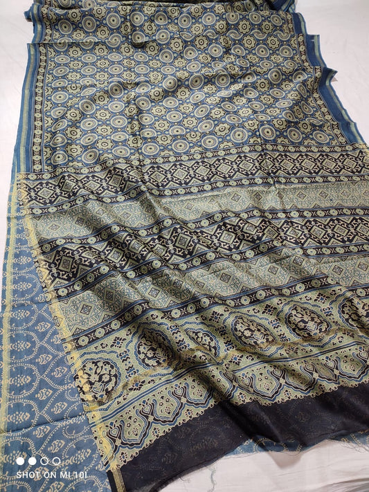 PURE CHANDERI SILK SAREE WITH AZRAK & PATOLA PRINT WITH BLOUSE