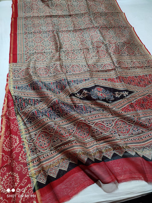 PURE CHANDERI SILK SAREE WITH AZRAK & PATOLA PRINT WITH BLOUSE