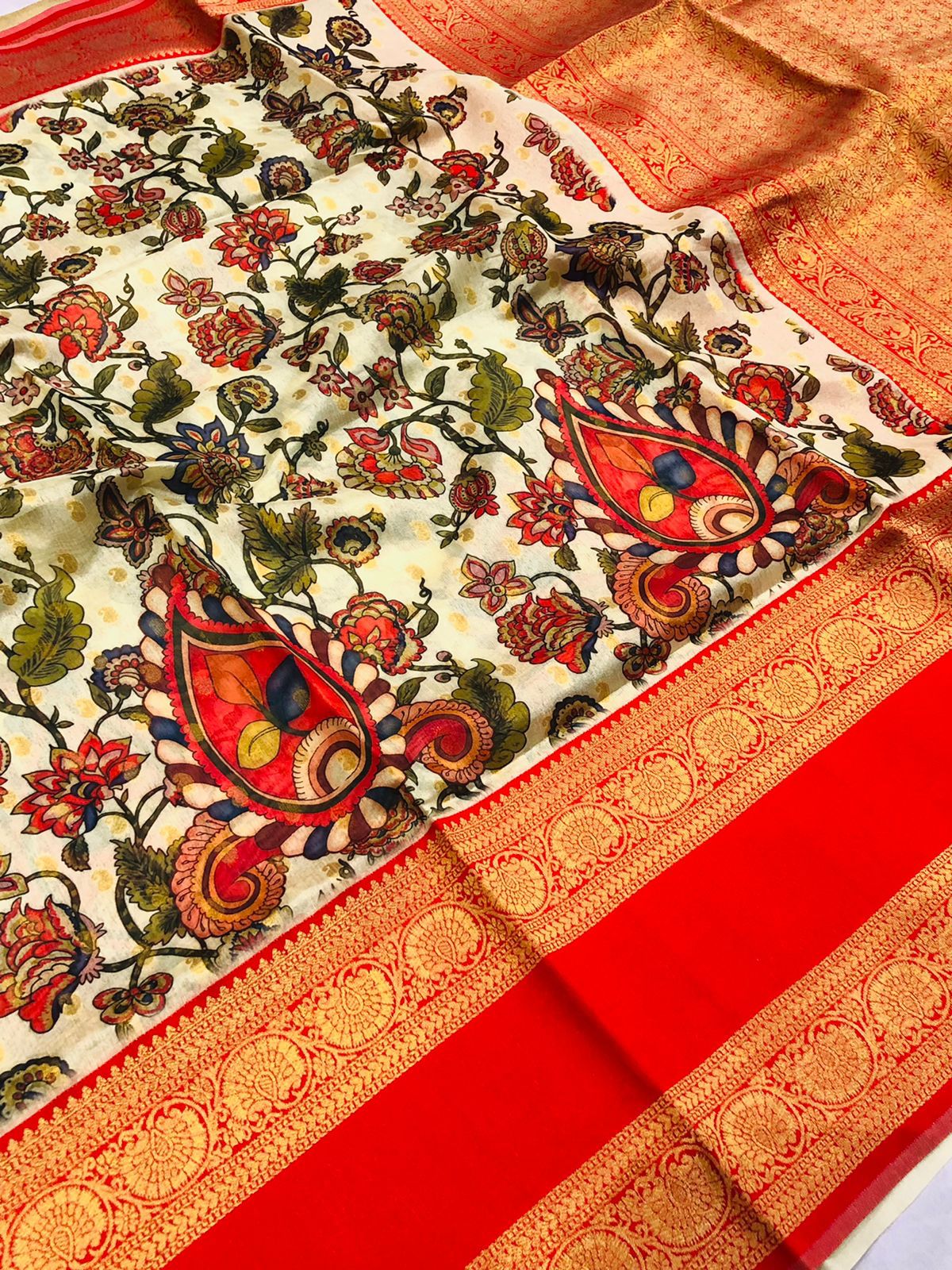 Banarasi Silk Kalamkari Block Print Designe Party Wear Saree