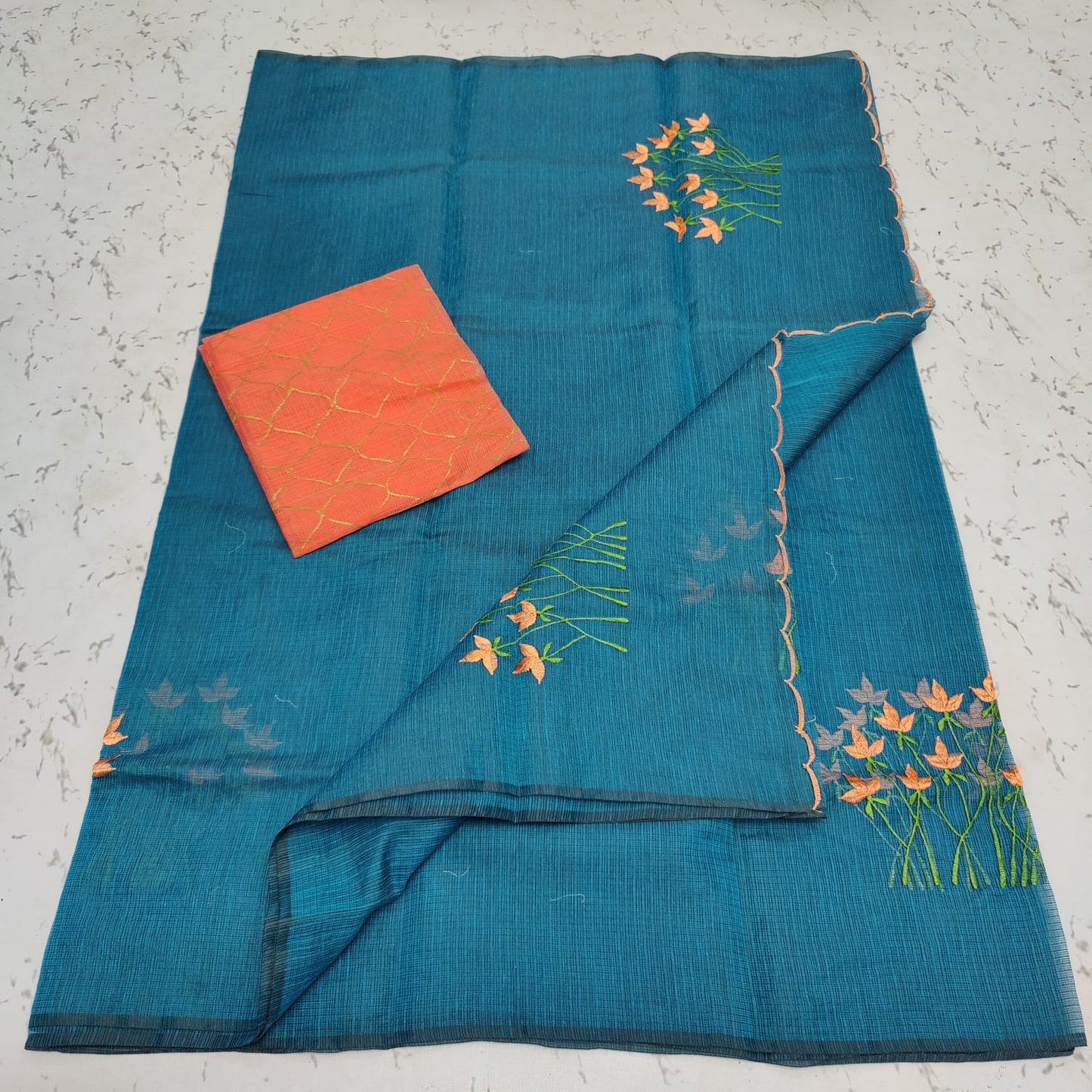 Cotton Kota Doriya Embroidery Saree With Blouse