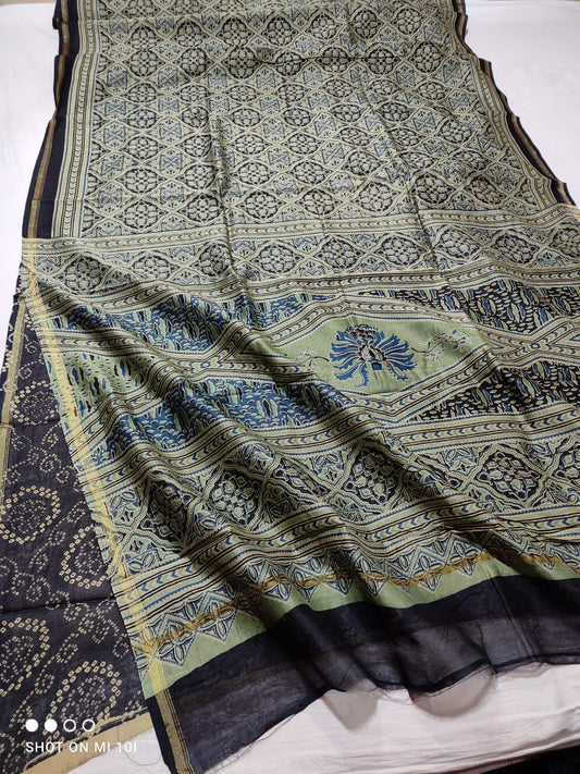 PURE CHANDERI SILK SAREE WITH AZRAK & PATOLA PRINT WITH BLOUSE