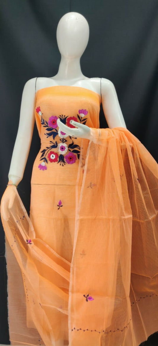 Kota Doriya Embroidery Boota Work Unstitched Suits With Kota Embroidery Work Dupatta