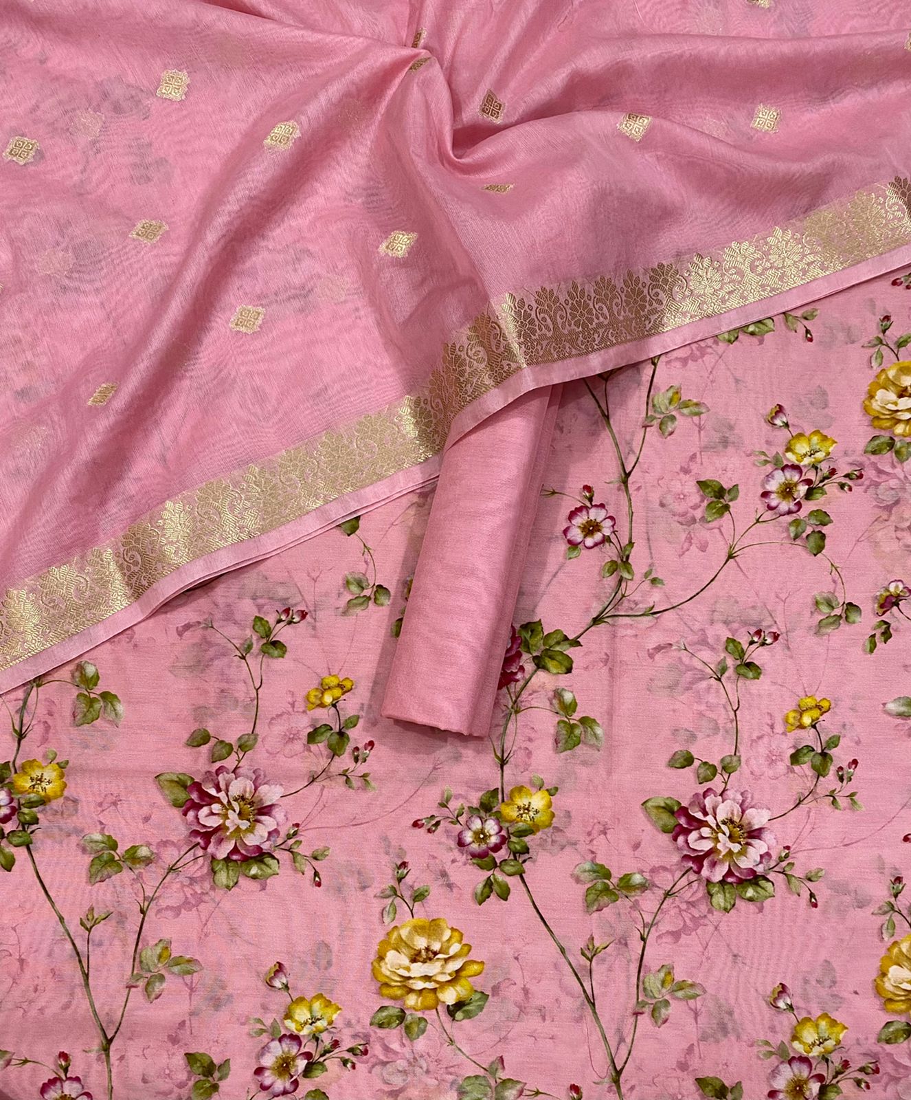 Banarasi Pure Chanderi Digital Print Suit With Banarasi Chanderi Zari Buti Dupatta