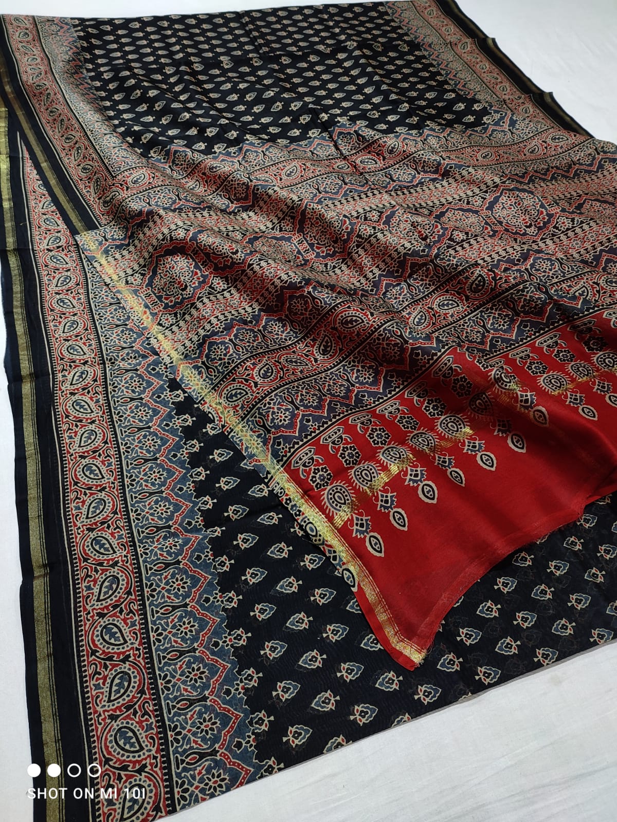 PURE CHANDERI SILK SAREE WITH AZRAK & PATOLA PRINT WITH BLOUSE