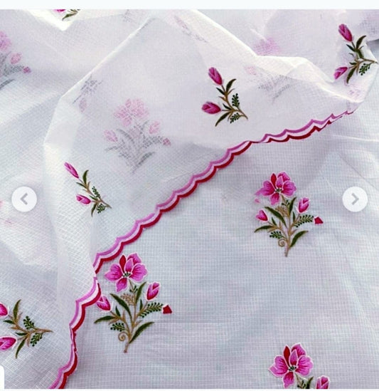 Pure Kota- doria Unstitched suit with Embroidery work