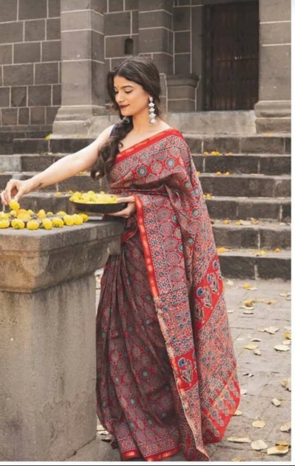 PURE CHANDERI SILK SAREE WITH AZRAK & PATOLA PRINT WITH BLOUSE