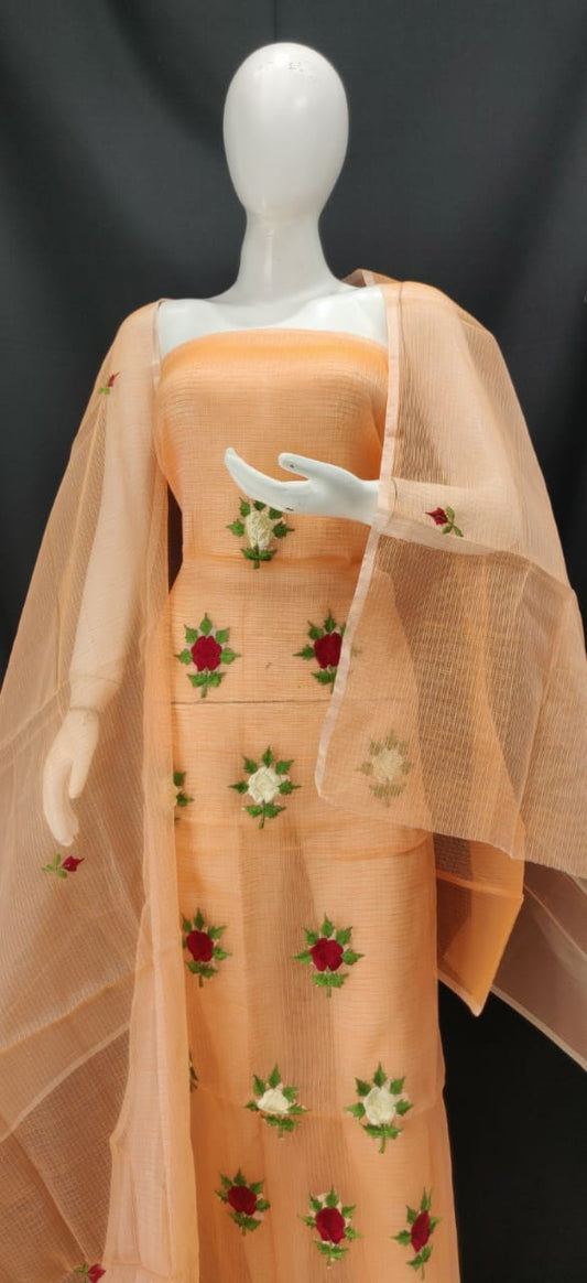 Kota Doriya Embroidery Boota Work Unstitched Suits With Kota Embroidery Work Dupatta