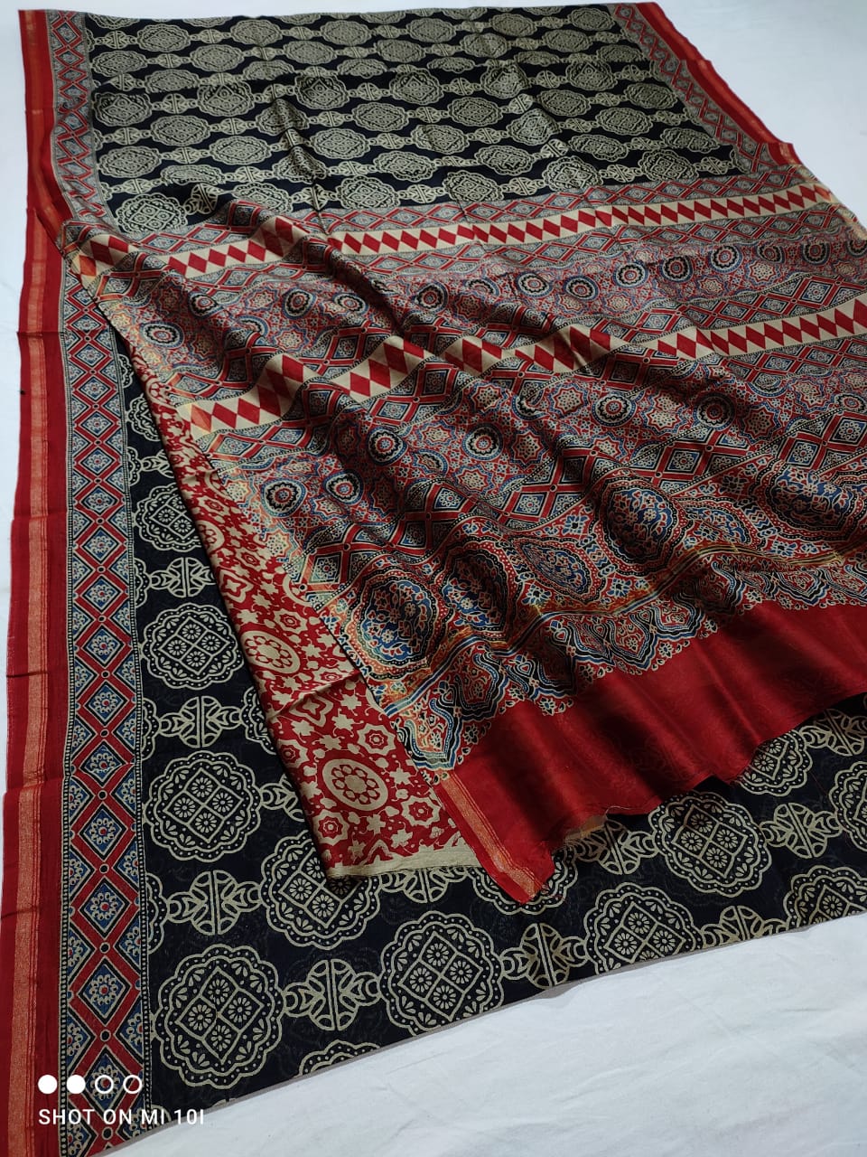 PURE CHANDERI SILK SAREE WITH AZRAK & PATOLA PRINT WITH BLOUSE