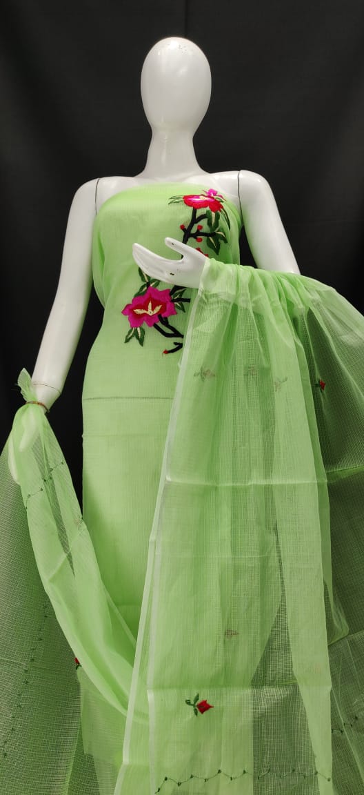 Kota Doriya Embroidery Boota Work Unstitched Suits With Kota Embroidery Work Dupatta