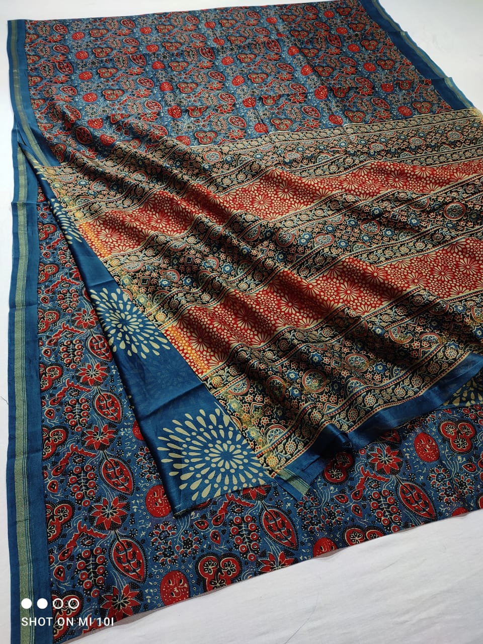 PURE CHANDERI SILK SAREE WITH AZRAK & PATOLA PRINT WITH BLOUSE