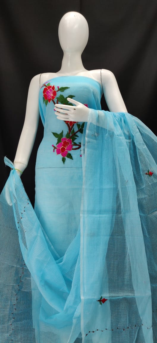 Kota Doriya Embroidery Boota Work Unstitched Suits With Kota Embroidery Work Dupatta