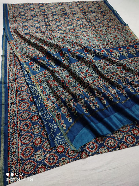 PURE CHANDERI SILK SAREE WITH AZRAK & PATOLA PRINT WITH BLOUSE