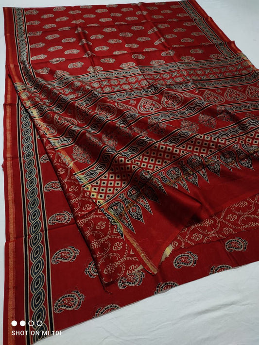 PURE CHANDERI SILK SAREE WITH AZRAK & PATOLA PRINT WITH BLOUSE