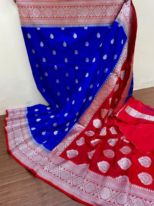 Banarasi Semi Katan khaddi Georgette Soft Silk Saree Designer Rich Pallu