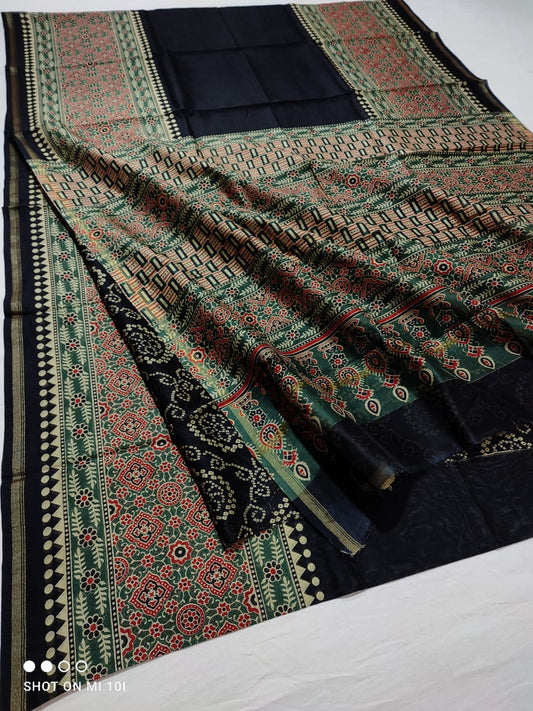 PURE CHANDERI SILK SAREE WITH AZRAK & PATOLA PRINT WITH BLOUSE