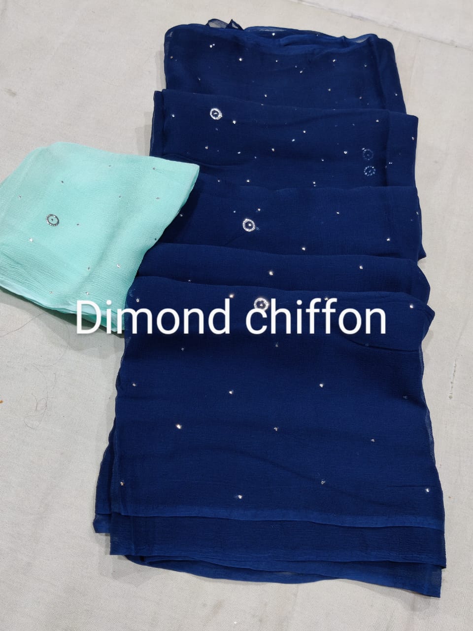 Pure Diamond Chiffon Mukesh With Ring Work Saree With Running Blouse