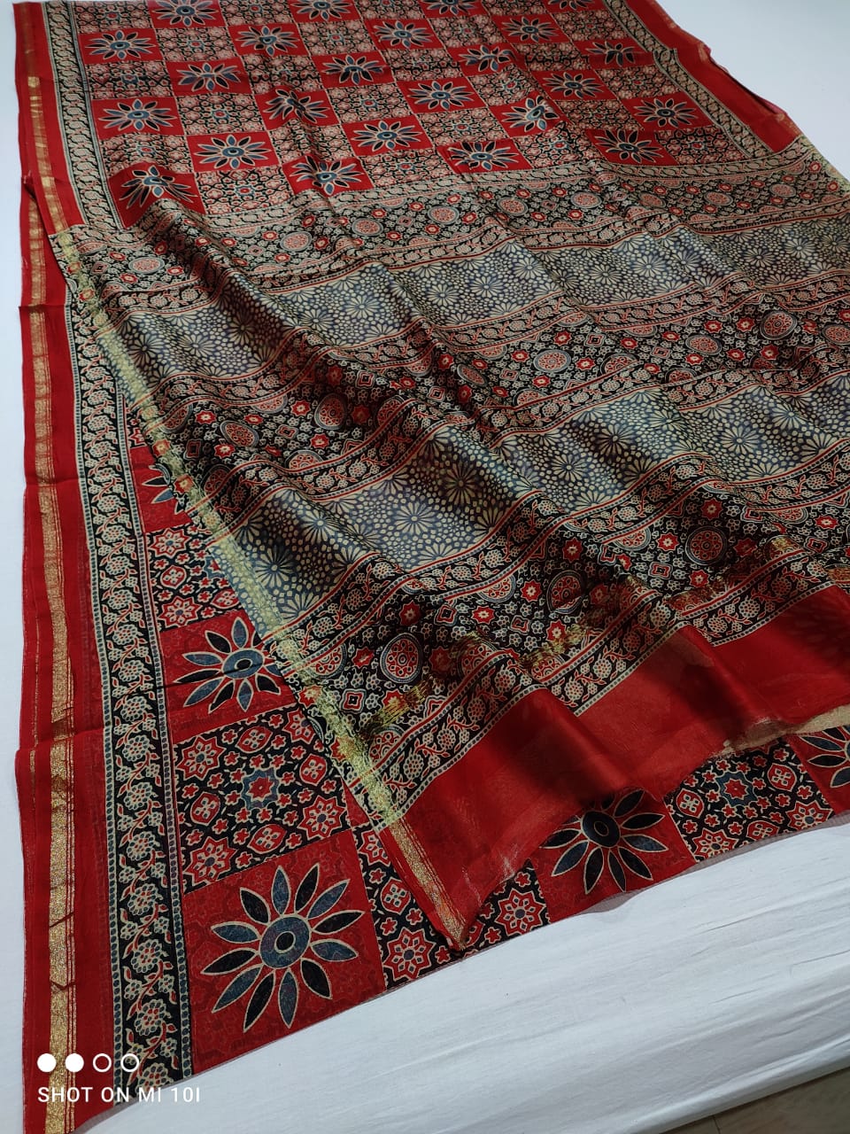 PURE CHANDERI SILK SAREE WITH AZRAK & PATOLA PRINT WITH BLOUSE