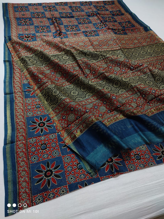 PURE CHANDERI SILK SAREE WITH AZRAK & PATOLA PRINT WITH BLOUSE