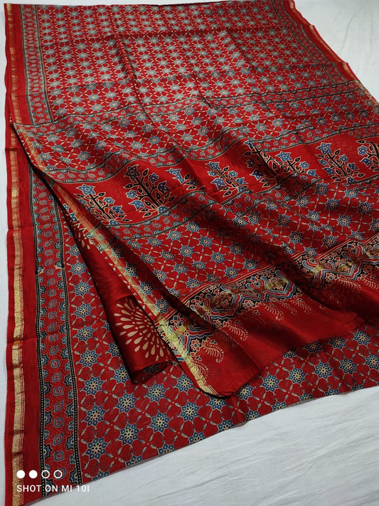 PURE CHANDERI SILK SAREE WITH AZRAK & PATOLA PRINT WITH BLOUSE