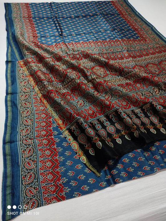 PURE CHANDERI SILK SAREE WITH AZRAK & PATOLA PRINT WITH BLOUSE