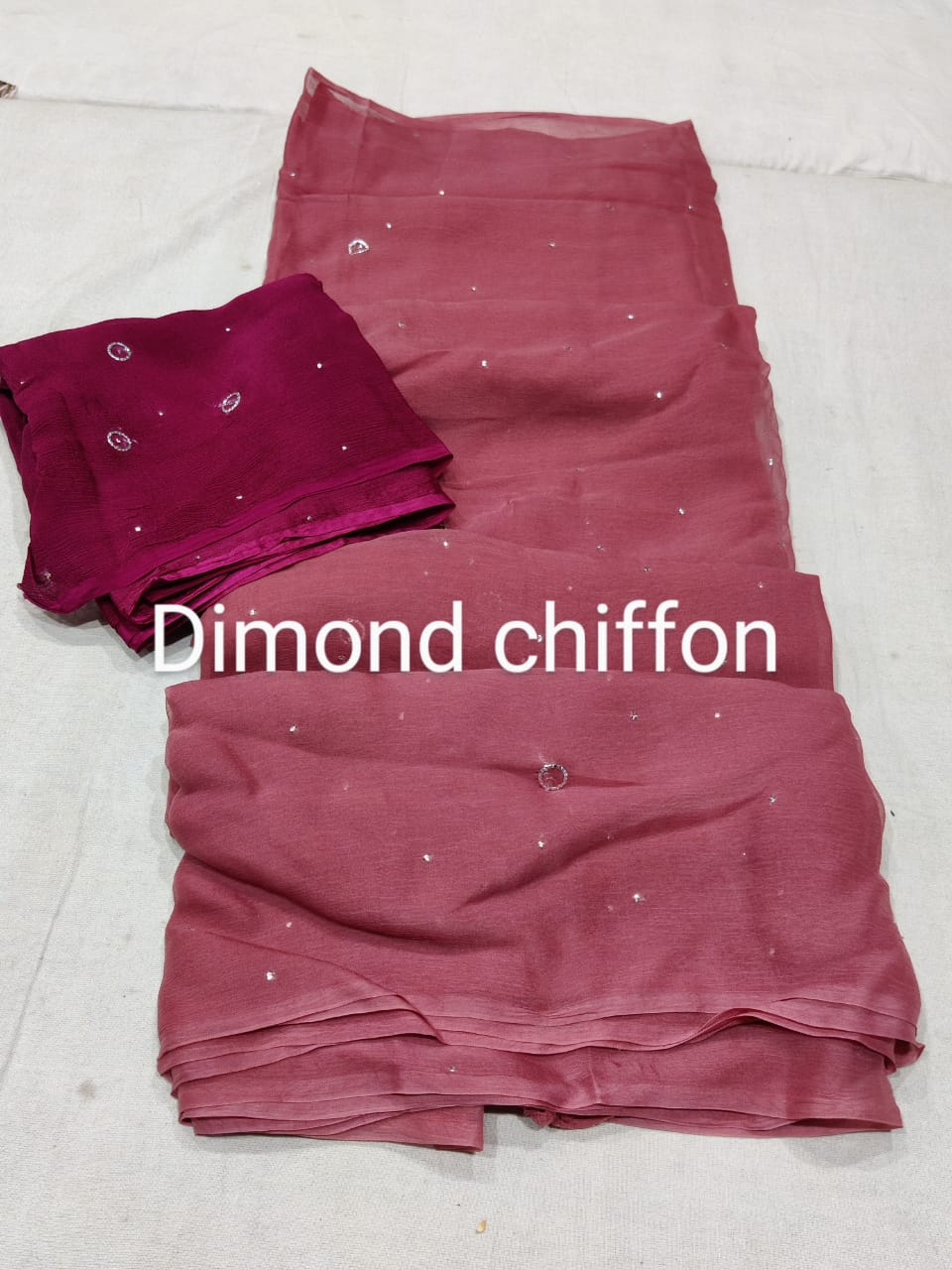 Pure Diamond Chiffon Mukesh With Ring Work Saree With Blouse