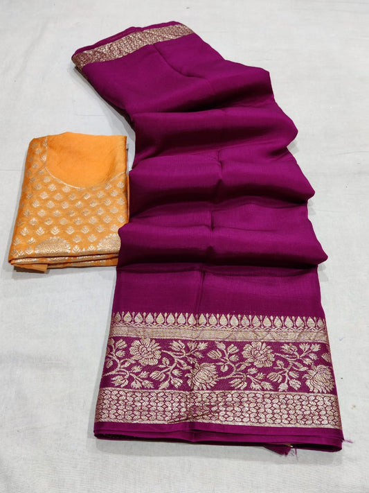 Pure Russian Dola Silk beautiful All over Zari Boder chit Pallu Weaving Saree