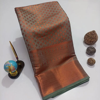 Banarasi Copper Zari Soft Silk Saree With Blouse