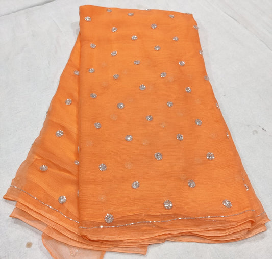 Pure Dimond Chiffon Elegance Hand Work Saree With Running Blouse