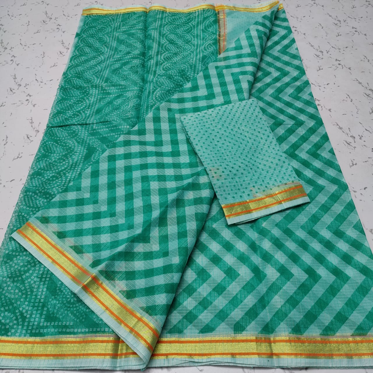 Pure Cotton Kota Doriya Block Printed Saree With Blouse