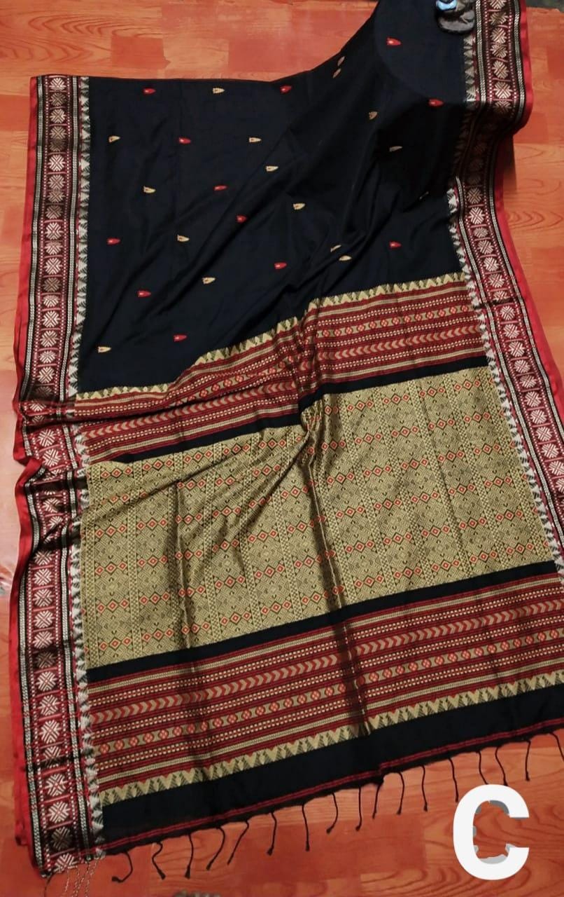 Ashram Khaddi Cotton Silk Saree With Blouse ( Length- 6.3 Meter )