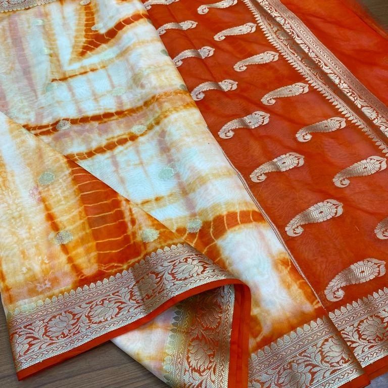 Banarasi Handloom Semi Georgette Shibori Silk Saree With Water Zari Weaving