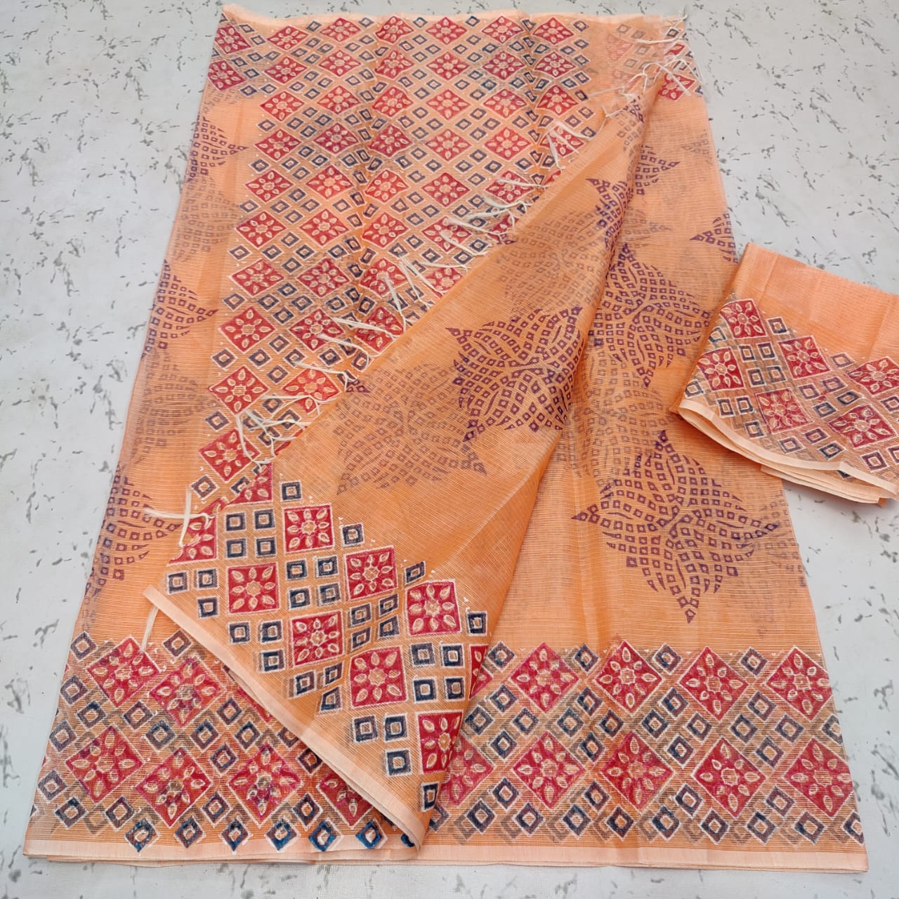 Cotton Kota Block Printed Saree With Blouse