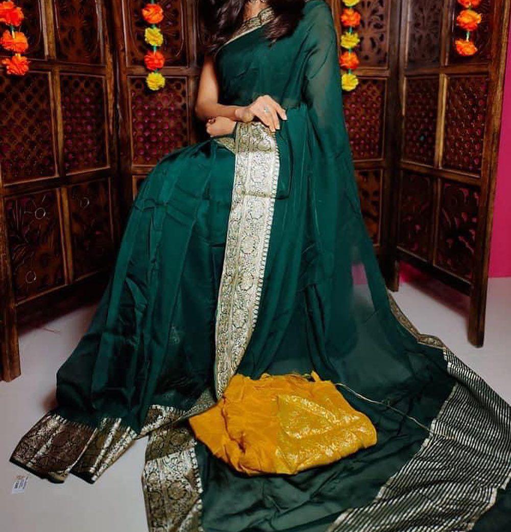 Pure Organza Beautiful Zari Bodar Saree With Blouse