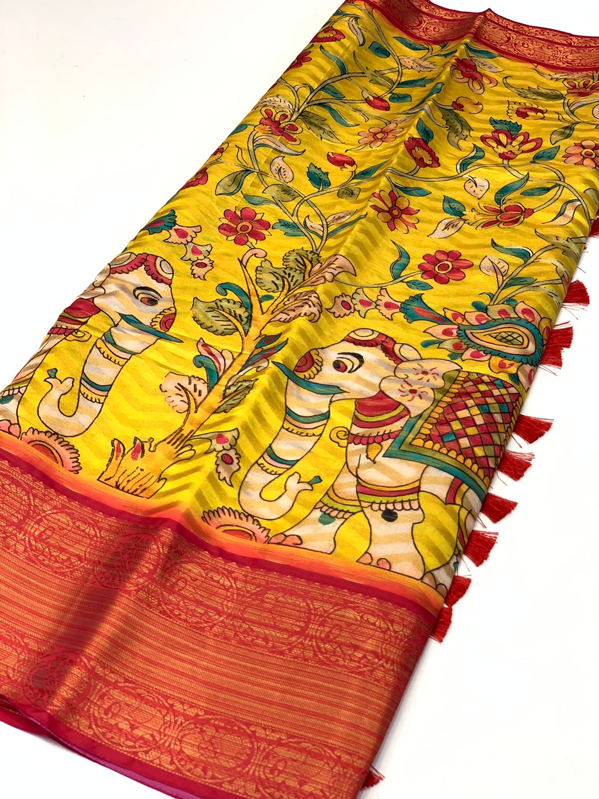 Banarasi Silk Kalamkari Block Print Designe Party Wear Saree