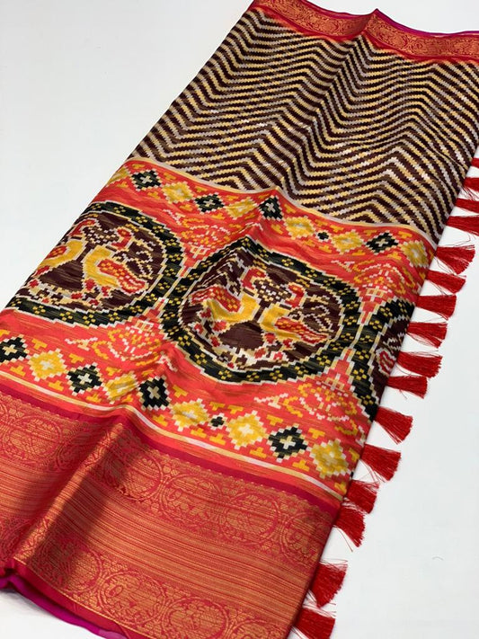 Banarasi Silk Kalamkari Block Print Designe Party Wear Saree